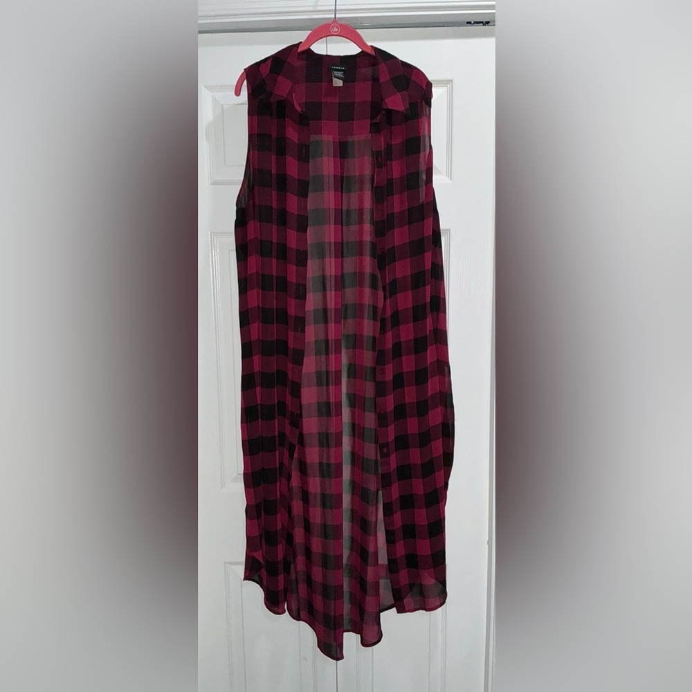 Torrid Sleeveless Red and Black Plaid Vest